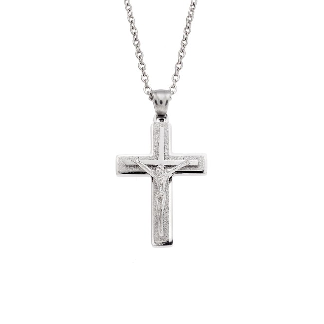 Μοτίφ Senza Men's Steel, Σταυρός με τον Εσταυρωμένο από ατσάλι - SSD5638SR