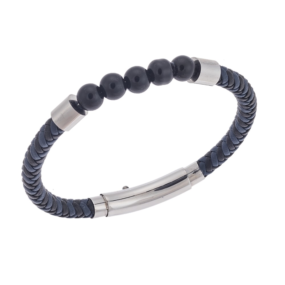 Βραχιόλι Senza Men's Steel Blue & Black Leather Strap - SSD5663SBLBK