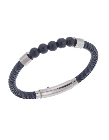 Βραχιόλι Senza Men's Steel Blue & Black Leather Strap - SSD5663SBLBK