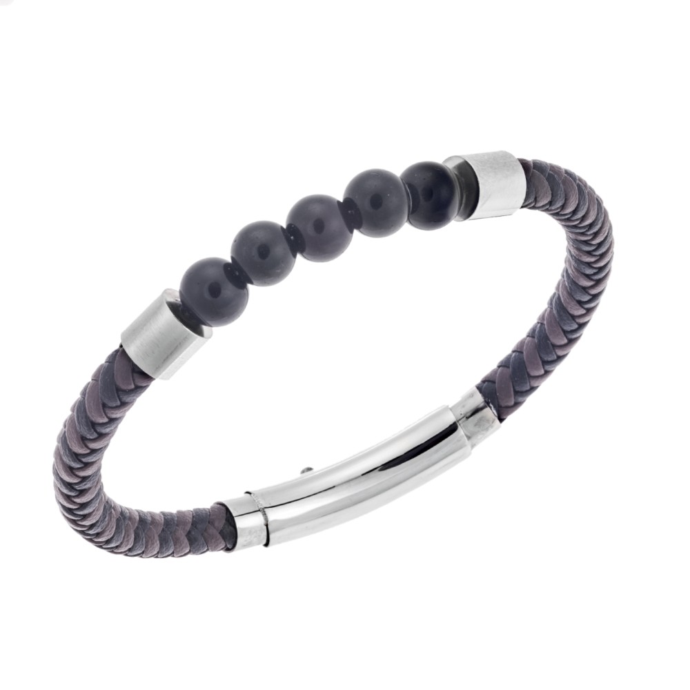 Βραχιόλι Senza Men's Steel Brown & Black Leather Strap - SSD5663SBNBK