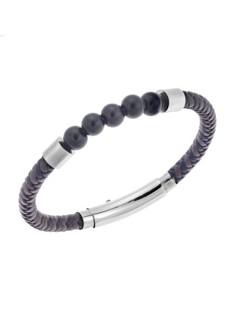 Βραχιόλι Senza Men's Steel Brown & Black Leather Strap - SSD5663SBNBK