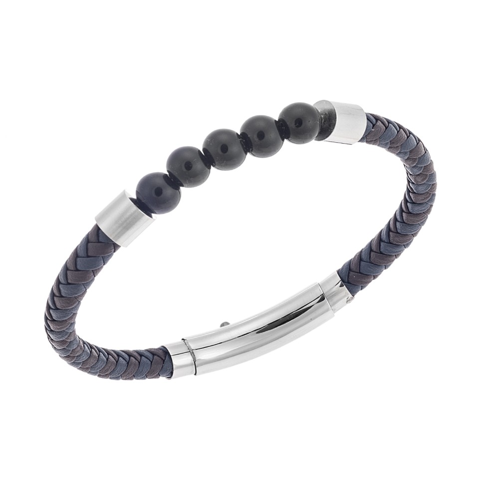 Βραχιόλι Senza Men's Steel Brown & Blue Leather Strap - SSD5663SBNBL