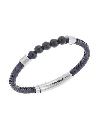 Βραχιόλι Senza Men's Steel Brown & Blue Leather Strap - SSD5663SBNBL