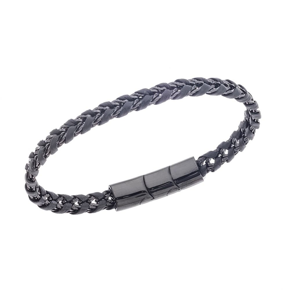 Βραχιόλι Senza Men's Steel Black Leather Strap - SSD5664BK