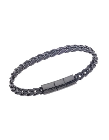 Βραχιόλι Senza Men's Steel Black Leather Strap - SSD5664BK