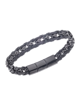 Βραχιόλι Senza Men's Steel Black Leather Strap - SSD5665BK