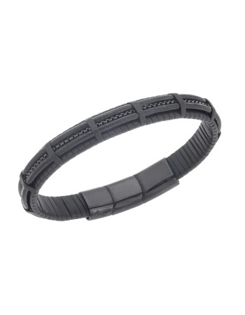 Βραχιόλι Senza Men's Steel Black Leather Strap - SSD5668BK