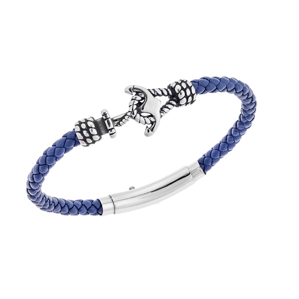 Βραχιόλι Senza Men's Steel Blue Leather Strap, δέρμα με άγκυρα - SSD5672SBL