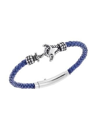 Βραχιόλι Senza Men's Steel Blue Leather Strap, δέρμα με άγκυρα - SSD5672SBL