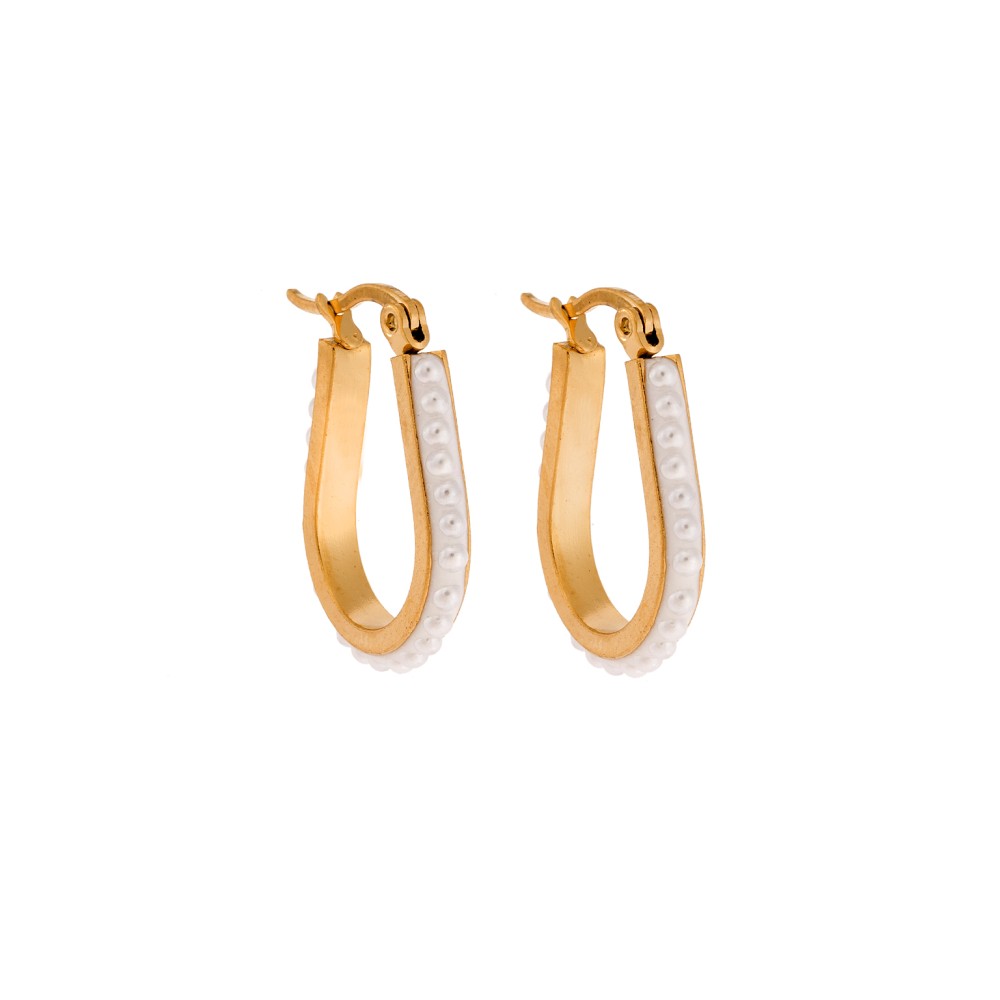 Σκουλαρίκια Γυναικεία SENZA, Οβάλ κρίκοι με πέρλες από επιχρυσωμένο Ατσάλι - SSD5685GD