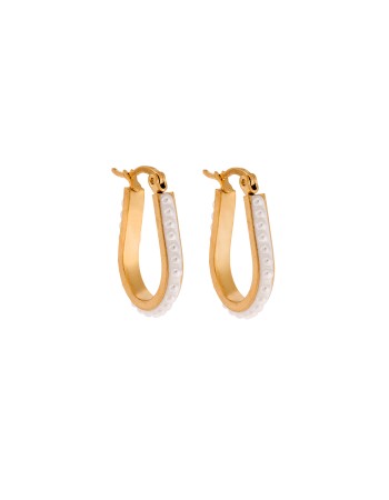 Σκουλαρίκια Γυναικεία SENZA, Οβάλ κρίκοι με πέρλες από επιχρυσωμένο Ατσάλι - SSD5685GD