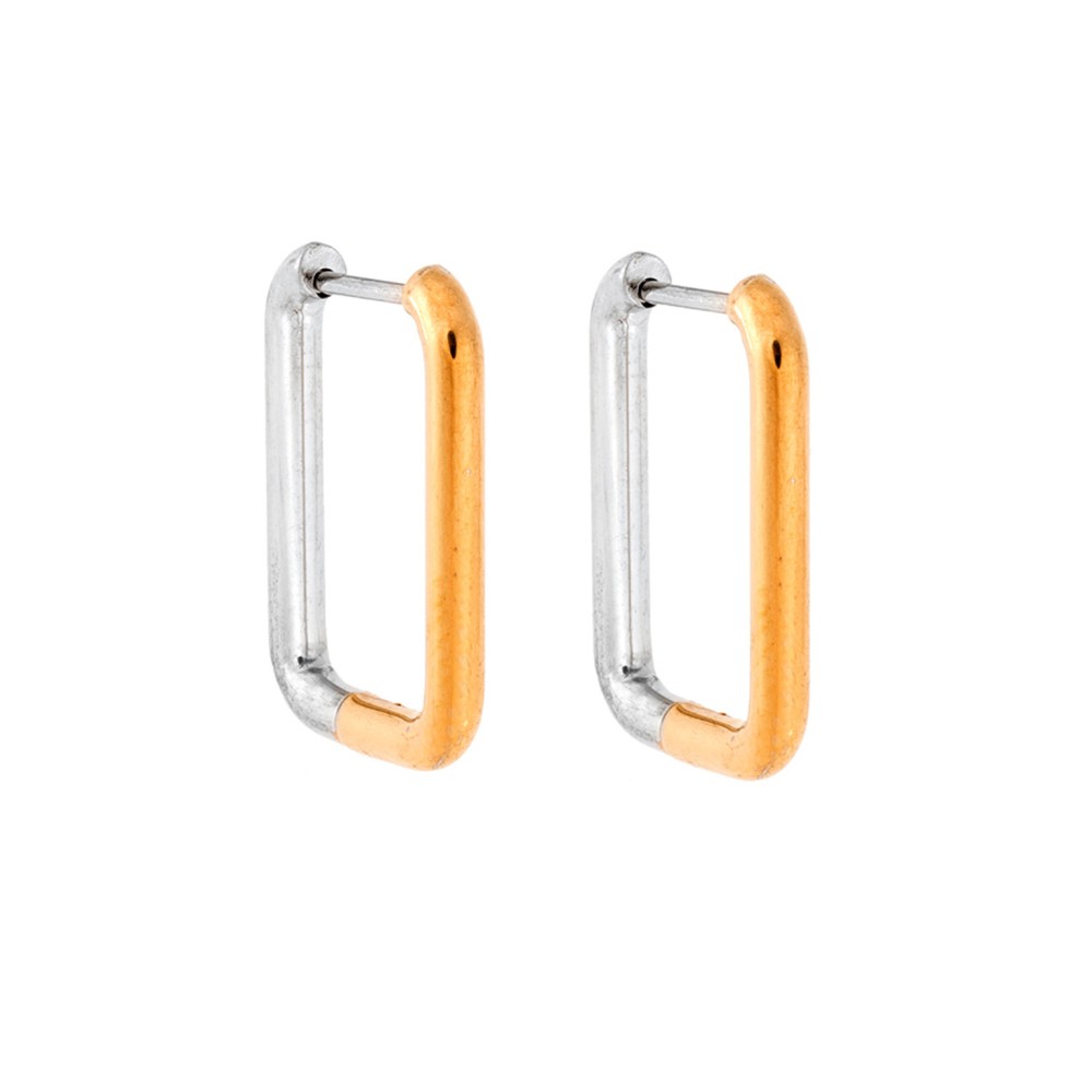 Σκουλαρίκια Γυναικεία SENZA, Παραλληλόγραμμοι δίχρωμοι κρίκοι από Ατσάλι - SSD5690SGD