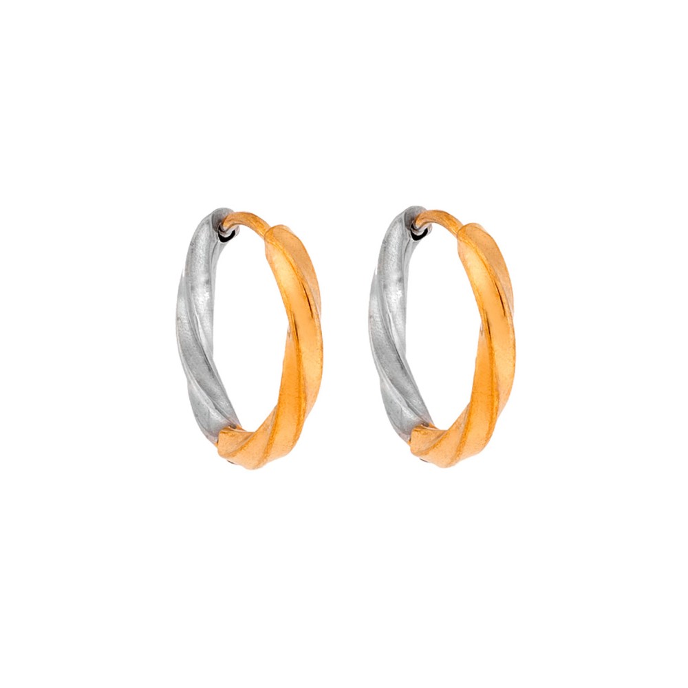 Σκουλαρίκια Γυναικεία SENZA, δίχρωμοι στριφογυριστοί κρίκοι από Ατσάλι - SSD5694SGD