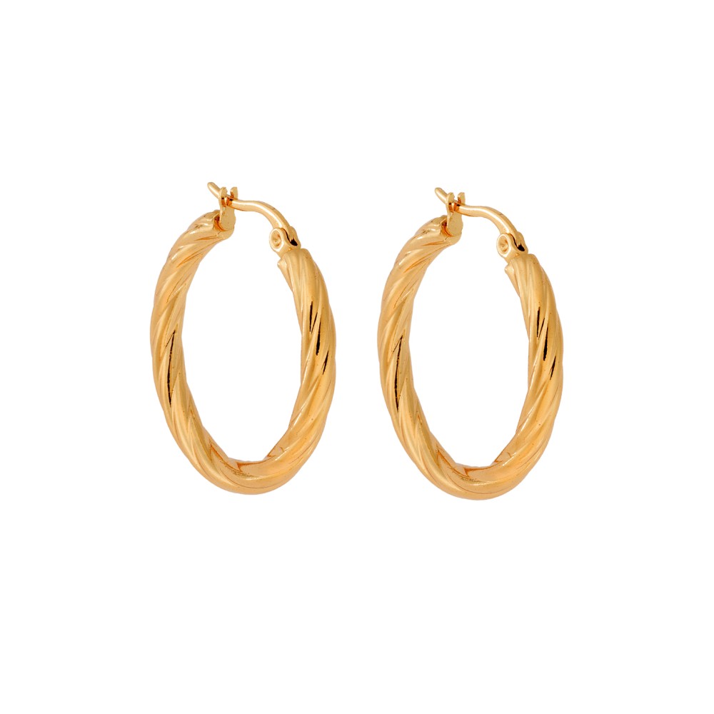 Σκουλαρίκια Γυναικεία SENZA, στριφογυριστοί κρίκοι από επιχρυσωμένο Ατσάλι, 3 cm - SSD5709GD