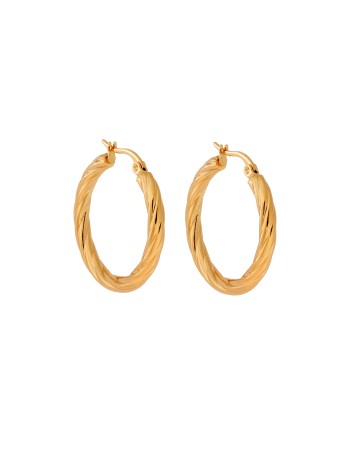 Σκουλαρίκια Γυναικεία SENZA, στριφογυριστοί κρίκοι από επιχρυσωμένο Ατσάλι, 3 cm - SSD5709GD