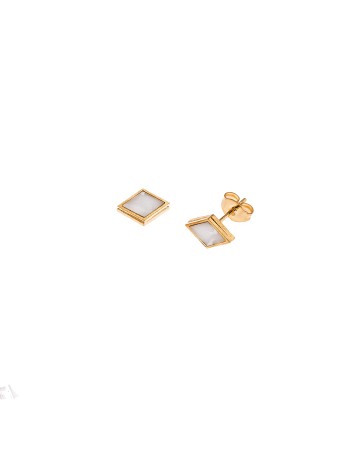 Σκουλαρίκια Γυναικεία SENZA Gold Plated Steel, με λευκό ρόμβο - SSD5733GWH