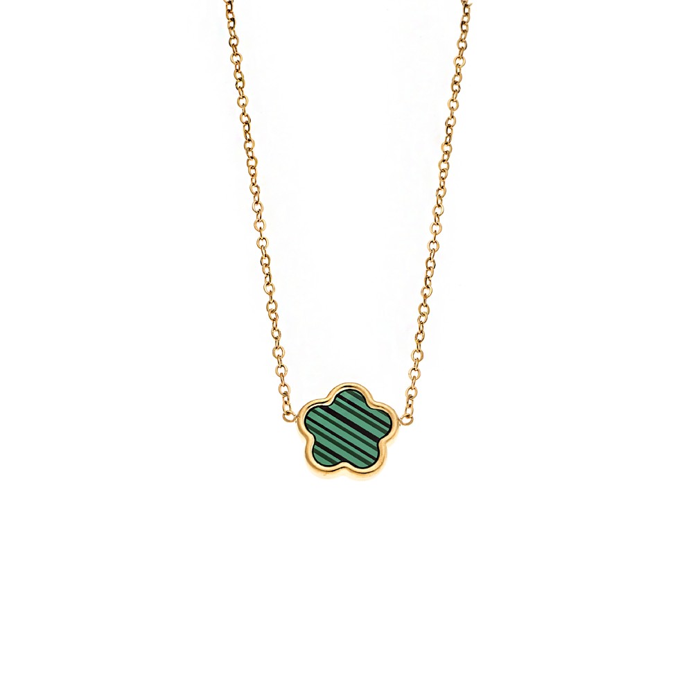 Κολιέ Γυναικείο Senza Gold Plated Stainless Steel, Με πράσινη μαργαρίτα - SSD5739GGN