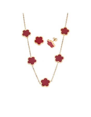 Σετ Γυναικείο Senza Gold Plated Stainless Steel, Κολιέ και σκουλαρίκια με κόκκινες μαργαρίτες - SSD5741GRD