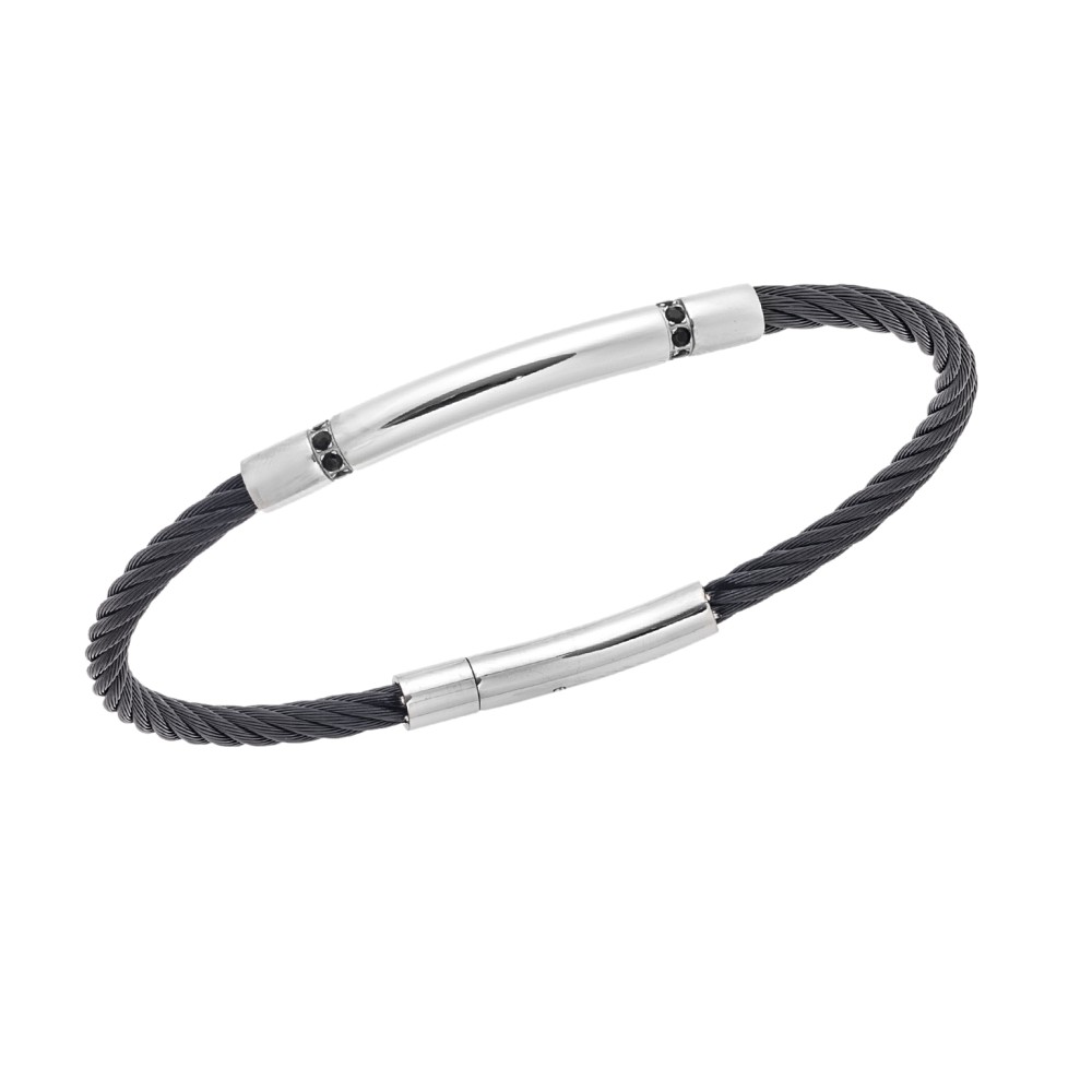 Βραχιόλι Senza Men's Silver & Black Stainless Steel Bracelet - SSD5750BK