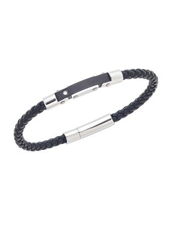 Βραχιόλι Senza Men's Silver Stainless Steel With Black Leather - SSD5752SBK