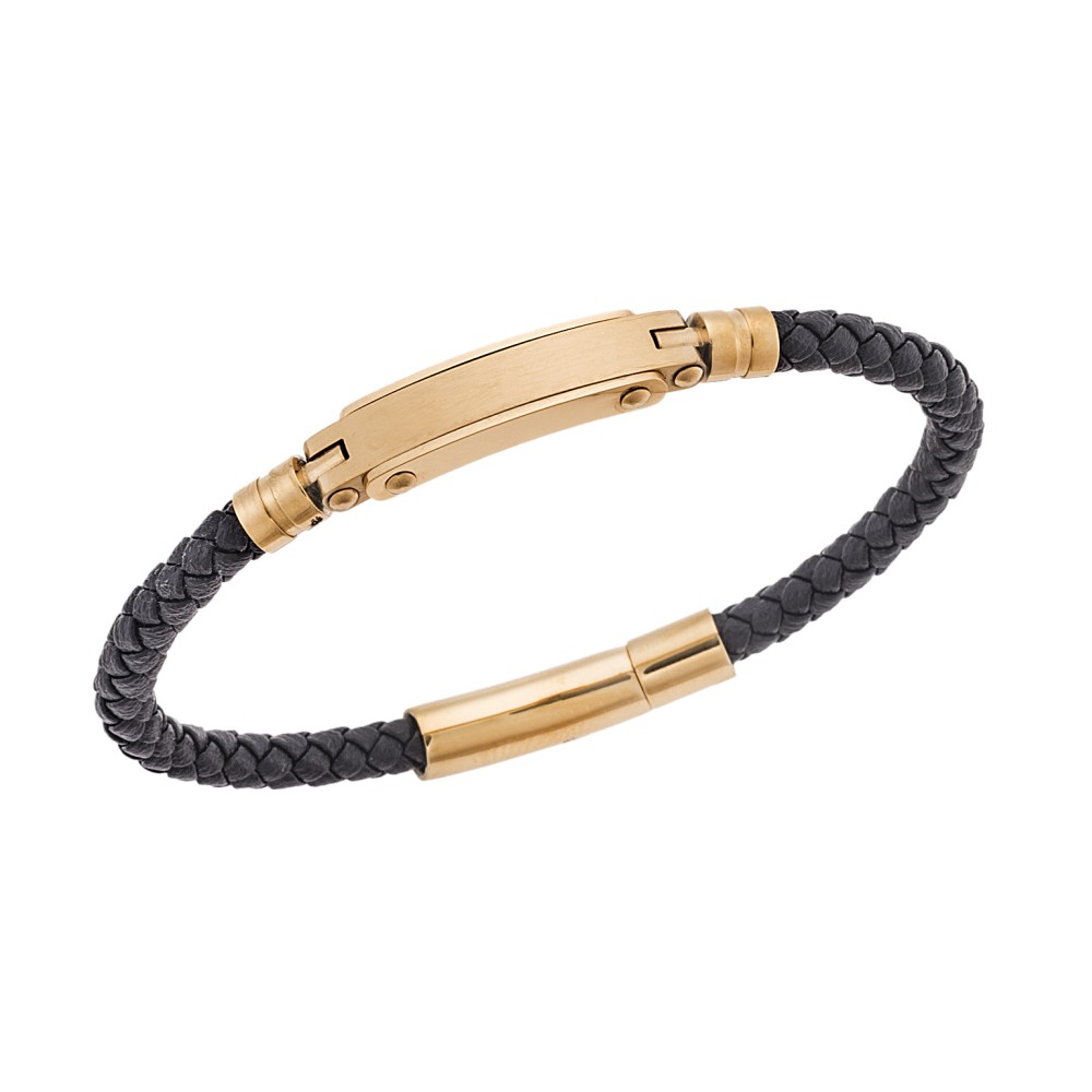 Βραχιόλι Senza Men's Gold Plated Stainless Steel With Black Leather - SSD5753GBK