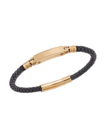 Βραχιόλι Senza Men's Gold Plated Stainless Steel With Black Leather - SSD5753GBK