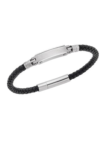 Βραχιόλι Senza Men's Silver Stainless Steel With Black Leather - SSD5753SBK