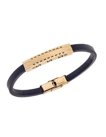 Βραχιόλι Senza Men's Gold Plated Stainless Steel With Black Leather - SSD5754GBK