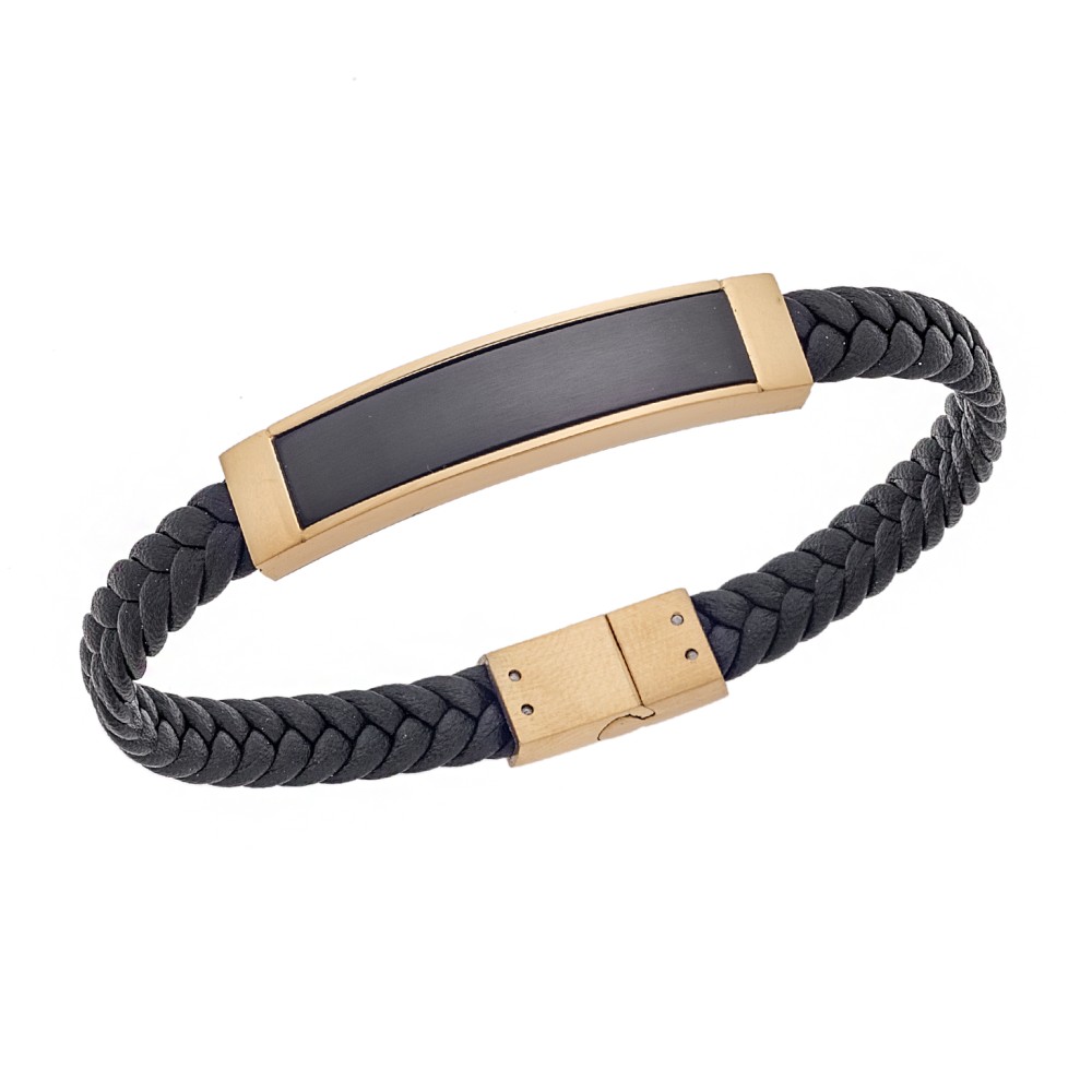 Βραχιόλι Senza Men's Gold Plated Stainless Steel With Black Leather - SSD5755GBK