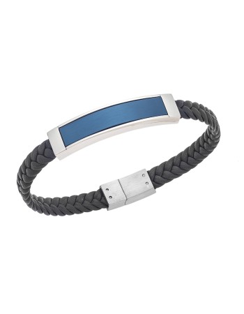 Βραχιόλι Senza Men's Silver&Blue Stainless Steel With Black Leather - SSD5755SBL