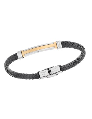 Βραχιόλι Senza Men's Silver&Gold Stainless Steel With Black Leather - SSD5758SGD