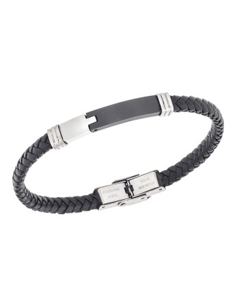 Βραχιόλι Senza Men's Silver&Black Stainless Steel With Black Leather - SSD5759SBK