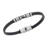 Βραχιόλι Senza Men's Steel, Black Leather Strap With Silver Anchor - SSD5768SR