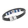 Βραχιόλι Senza Men's Steel, Black Leather Strap, με τιμόνι και μπλε στοιχεία - SSD5779SBL