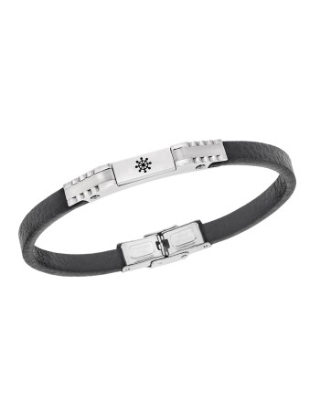 Βραχιόλι Senza Men's Steel, Black Leather Strap, Σχέδιο με τιμόνι - SSD5780SR