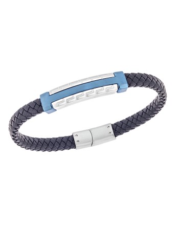 Βραχιόλι Senza Men's Steel, Black Leather Strap, Δίχρωμο σχέδιο με διπλό μαίανδρο - SSD5784SBL