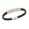 Βραχιόλι Senza Men's Gold Plated Steel, Black Leather Strap, Δίχρωμο σχέδιο με διπλό μαίανδρο - SSD5784SGD