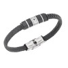 Βραχιόλι Senza Men's Steel, Black Leather Strap, με ασημί & μαύρα στοιχεία και μαύρη πέτρα - SSD5786SBK