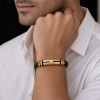 Βραχιόλι Senza Men's Gold Plated Steel, Black Leather Strap, με χρυσό σχέδιο - SSD5794GBK