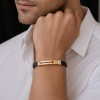 Βραχιόλι Senza Men's Gold Plated Steel, Black Leather Strap, δίχρωμο με μαύρη πέτρα - SSD5799SGD