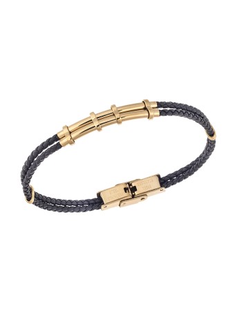 Βραχιόλι Senza Men's Gold Plated Steel, Black Leather Strap, με χρυσό σχέδιο - SSD5807GD