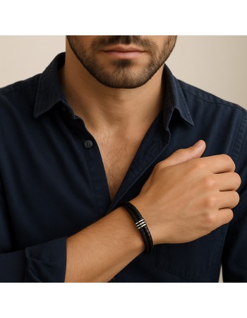 Βραχιόλι Senza Men's Steel, Brown Leather Strap, με μαύρο κούμπωμα - SSD5809BBK