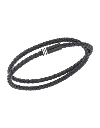 Βραχιόλι Senza Men's Steel, Blue Leather Strap, με μαύρο κούμπωμα - SSD5809BBL