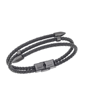 Βραχιόλι Senza Men's Steel, Black Leather Strap, με μαύρο σχέδιο - SSD5811BBK