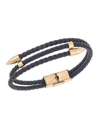 Βραχιόλι Senza Men's Gold Plated Steel, Black Leather Strap, με χρυσό & μαύρο σχέδιο - SSD5811GBK