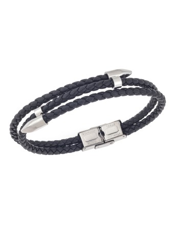 Βραχιόλι Senza Men's Steel, Black Leather Strap, με ασημί & μαύρο σχέδιο - SSD5811SBK