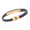 Βραχιόλι Senza Men's Steel, Βlack Leather Strap, με χρυσή ταυτότητα - SSD5823GD