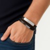 Βραχιόλι διπλό Senza Men's Steel, Black Leather Strap, με ασημί ταυτότητα - SSD5833SR