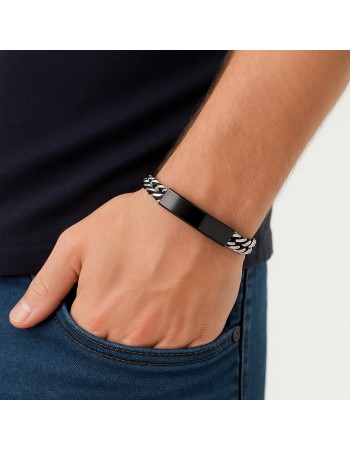 Βραχιόλι Senza Men's Steel, με μαύρη ταυτότητα - SSD5835SBK