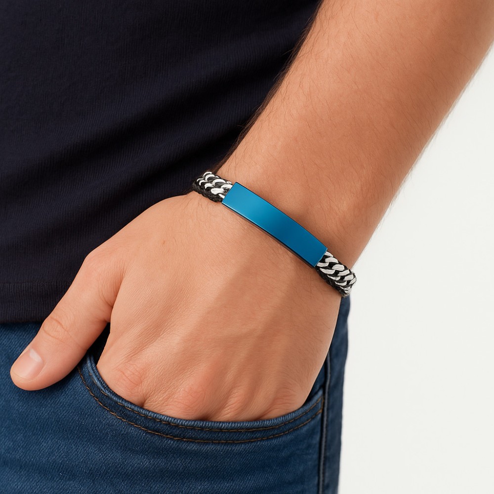 Βραχιόλι Senza Men's Steel, με μπλε ταυτότητα - SSD5835SBL